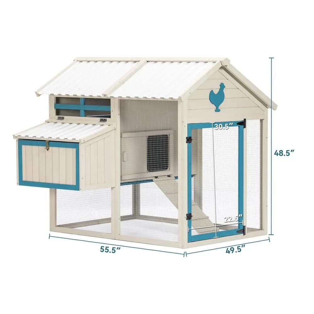 48.6 in. H Chicken Coop with Waterproof PVC Roof Removable Bottom for Easy Cleaning Suitable for 6-8 Chickens in White 10P-1