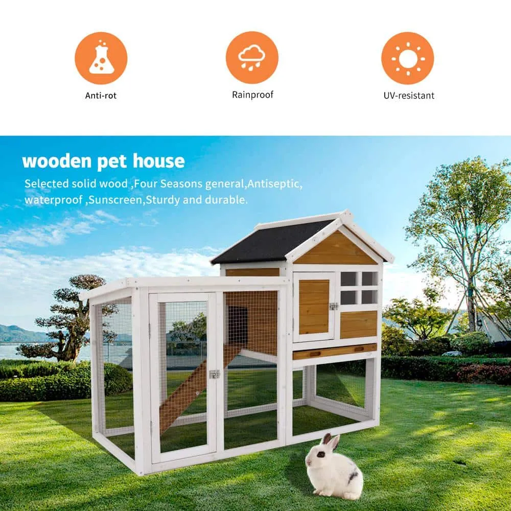 Runesay Yellow Wooden Chicken Coop Hen House Rabbit Wood Hutch Poultry Cage Habitat YELL-COOP-01