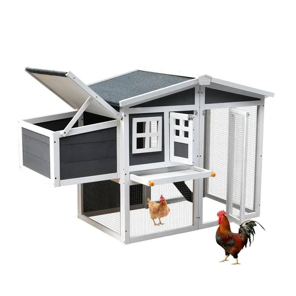 maocao hoom Wooden Waterproof Outdoor Large Chicken House with a Removable Tray Nesting Box Wire Fence and Compartments. SF137505