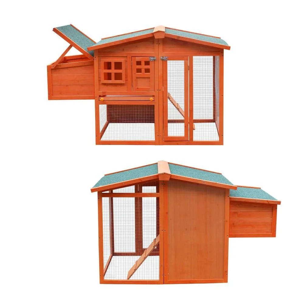 Wooden Chicken Coop Waterproof Outdoor Large Chicken House for 4 Chickens Removable Tray Nesting Box Wire Fence BFybYby-1r
