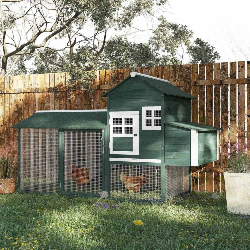 84 in. Green Wooden Chicken House 12000-Acre In-Ground Chicken Coop wCovered Big Run Poultry Fencing and Perches D51-029