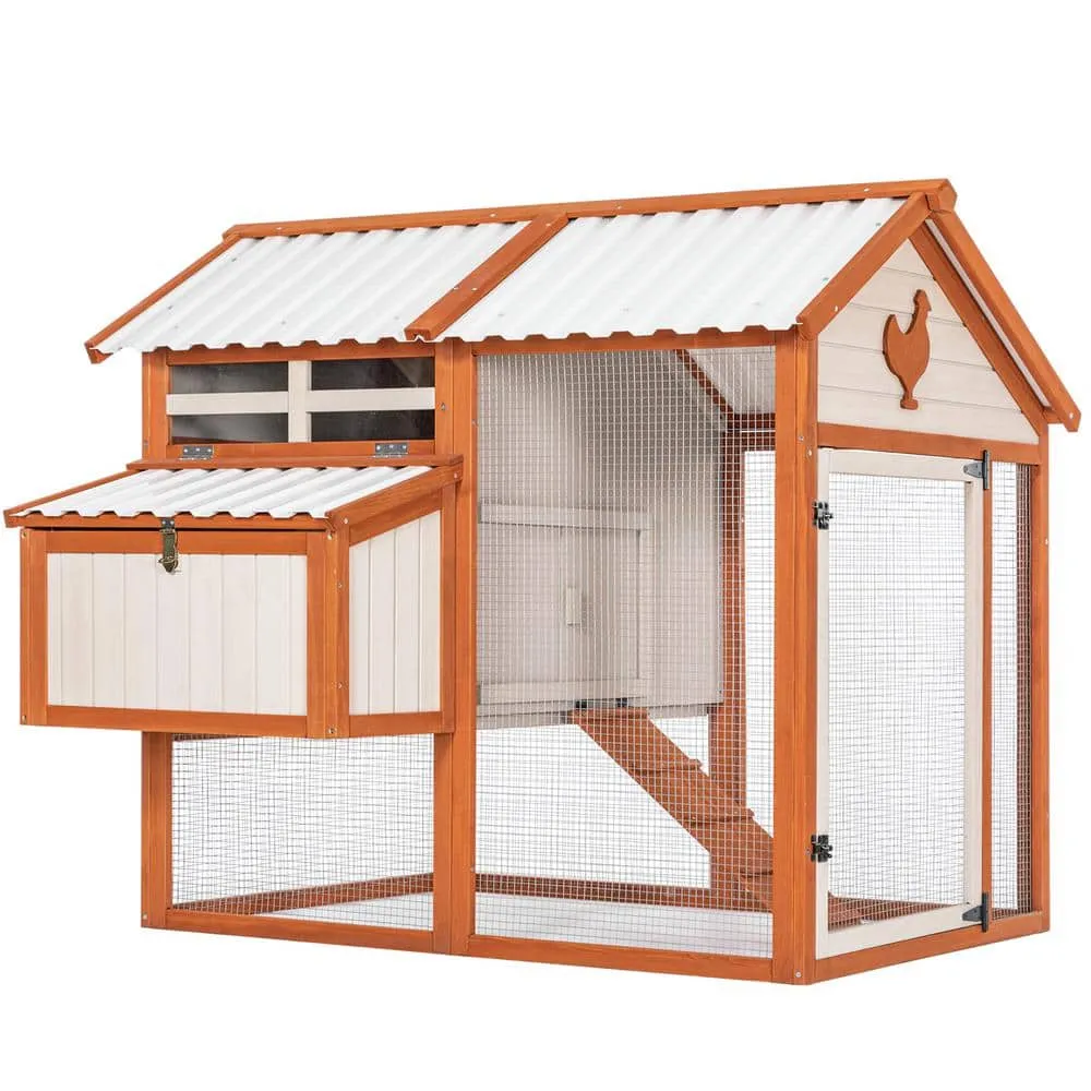 48.6 in. H Chicken Coop with Waterproof PVC Roof Removable Bottom for Easy Cleaning Suitable for 6-8 Chickens in Beige 20P-2