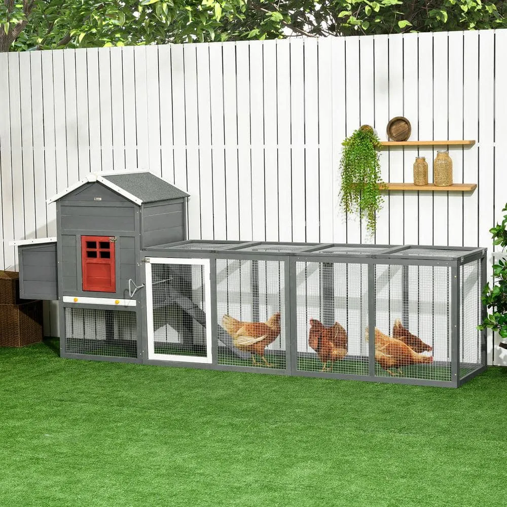 118 in. Extra Large Chicken Coop with Asphalt Roof Poultry Fencing Gray D51-362V00GY