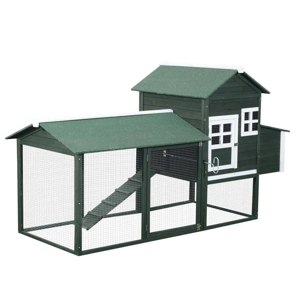 84 in. Green Wooden Chicken House 12000-Acre In-Ground Chicken Coop wCovered Big Run Poultry Fencing and Perches D51-029