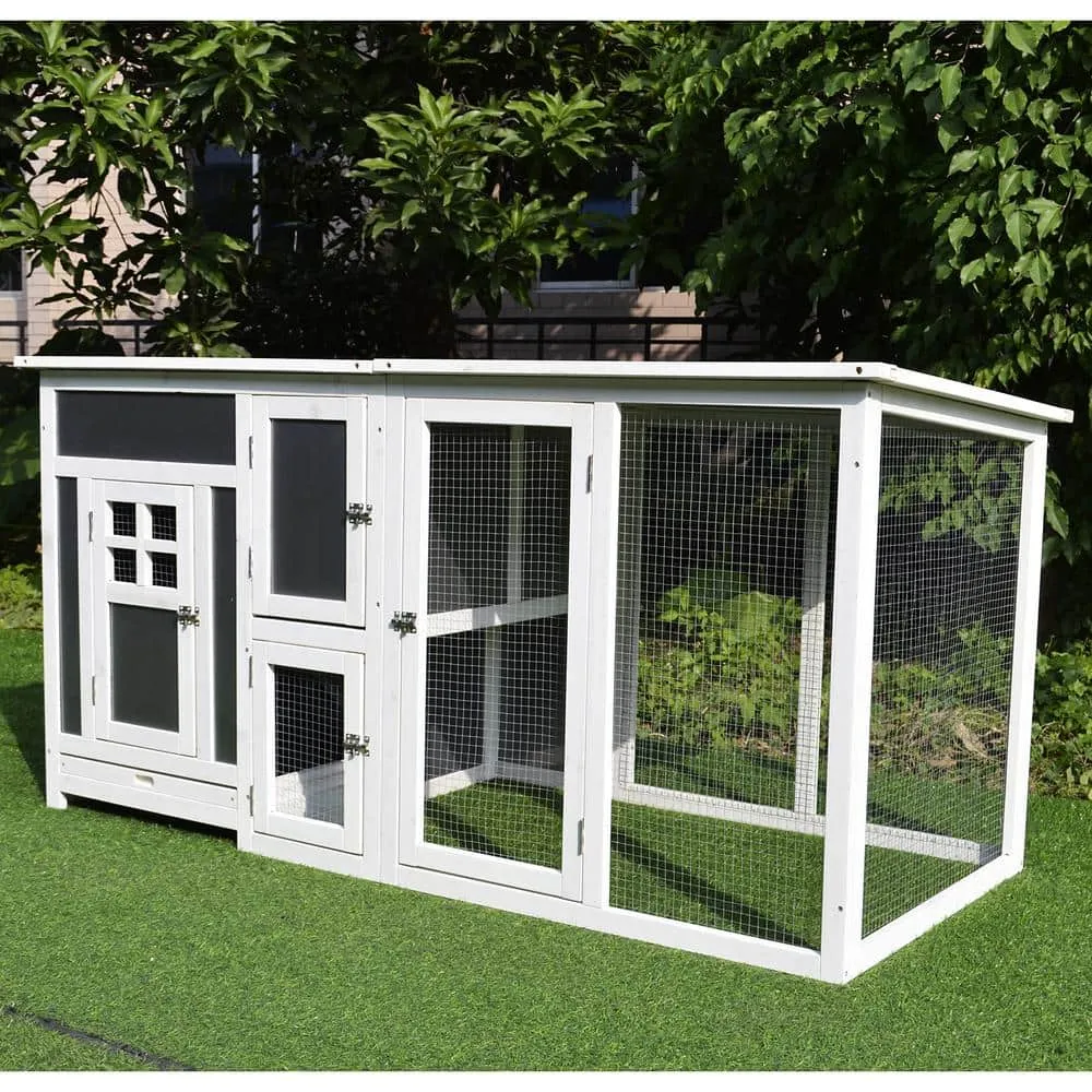Grey and White Wooden 0.04-Acre In-Ground Poultry Cage PC Roof with Run Box D51-104