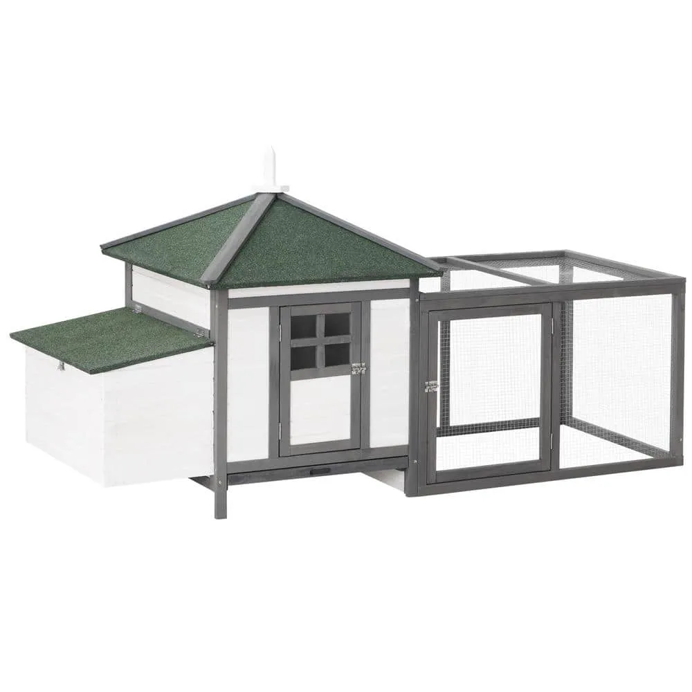 77 in. Grey Wooden Chicken Coop 0.00037-Acre In-Ground wWeatherproof Roof Poultry Fencing and Removable Tray D51-092GY
