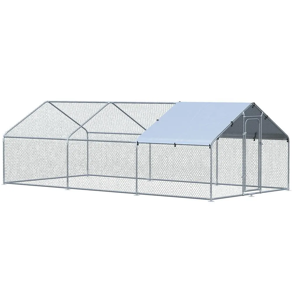 6.4 ft. x 10 ft. x 19.7 ft. Galvanized Large Metal Chicken Coop Cage D51-139V08SR