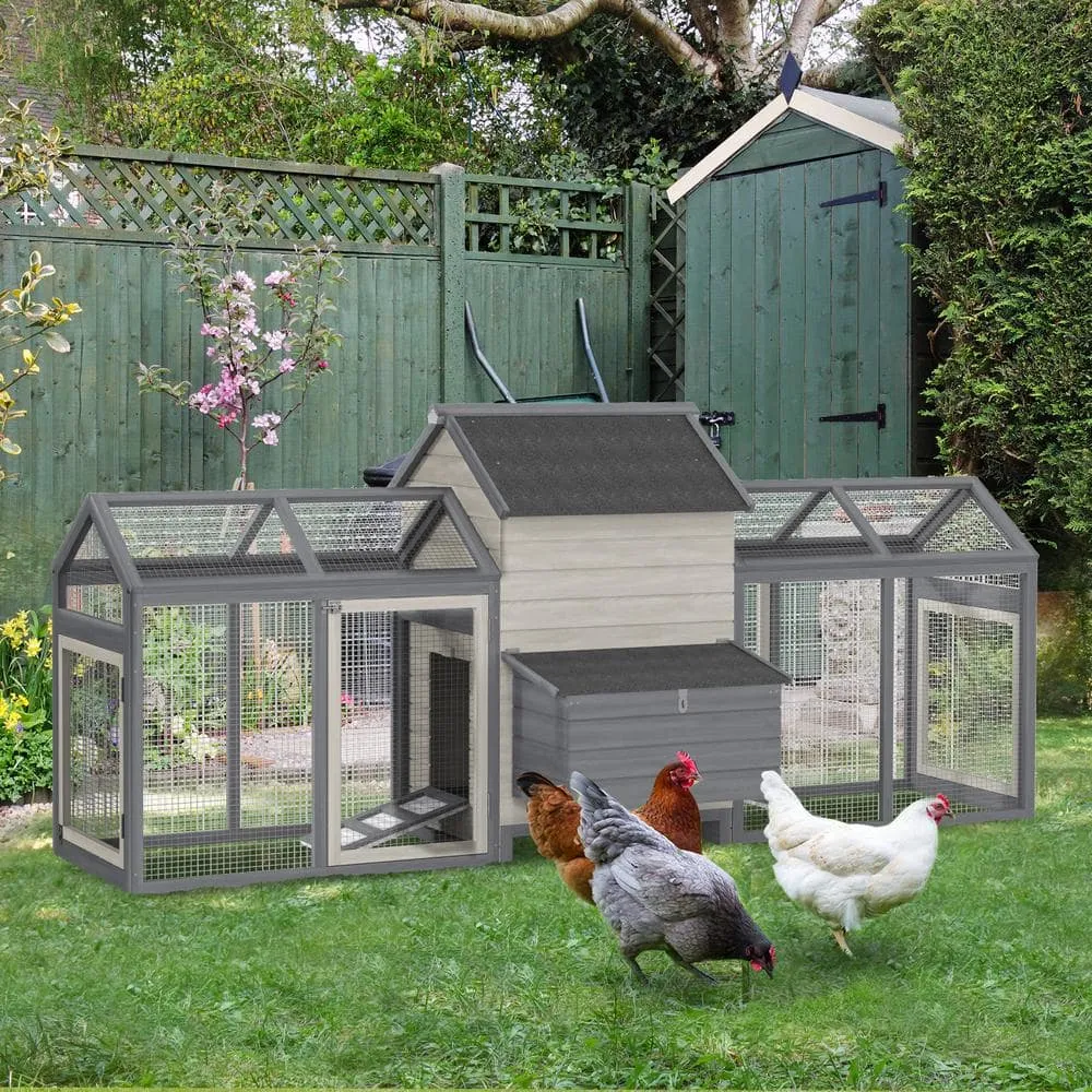 100 in.Wooden 0.0007-Acre In-Ground Chicken House Poultry Fencing Backyard wDouble Run Nesting Box D51-130