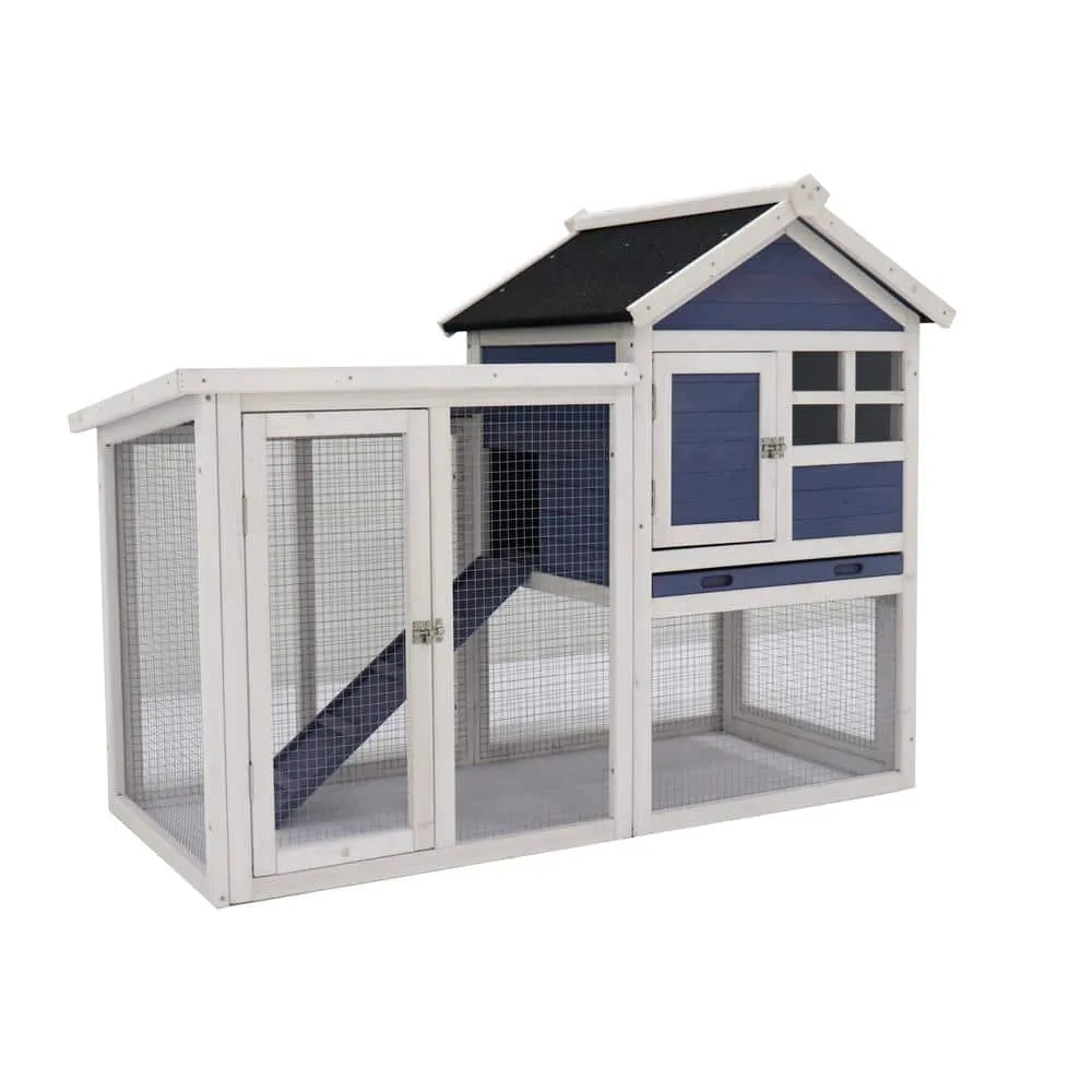 Mis cool Any 48 in. W Deluxe Wooden Chicken Coop Hen House Rabbit Wood Hutch Poultry Cage Habitat in Blue CCHD1068928