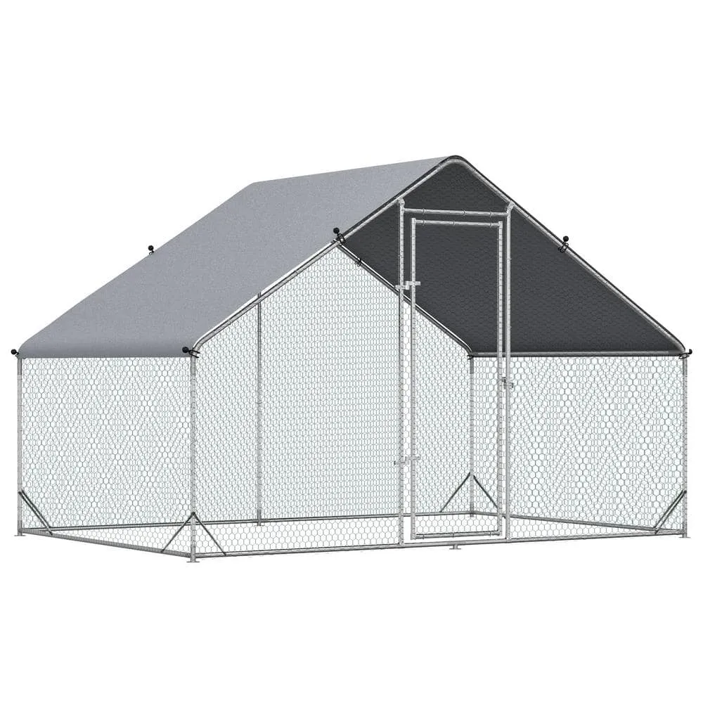 10 ft. x 6.5 ft. x 6.5 ft. Large Outdoor Silver Metal 0.0014-Acre In-Ground Chicken Coop with Cover and Lockable Door