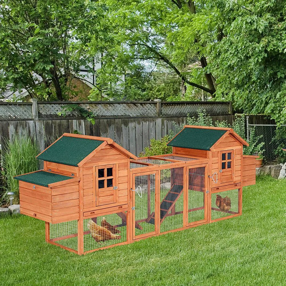 124 in. Dual Large Wooden 0.00045-Acre In-Ground Chicken Coop Poultry Fencing with Outdoor Ramps and Nesting Boxes D51-081