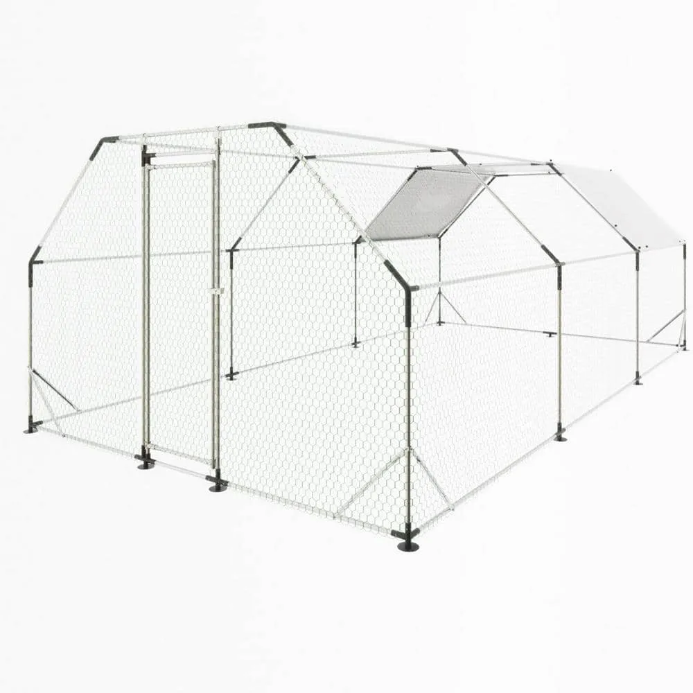 Miscool Anky 76.32 in. H x 230.64 in. W x 119.28 in. D Iron Poultry Fencing Large Chicken Coop Poultry Cage in Silver CCHD102267