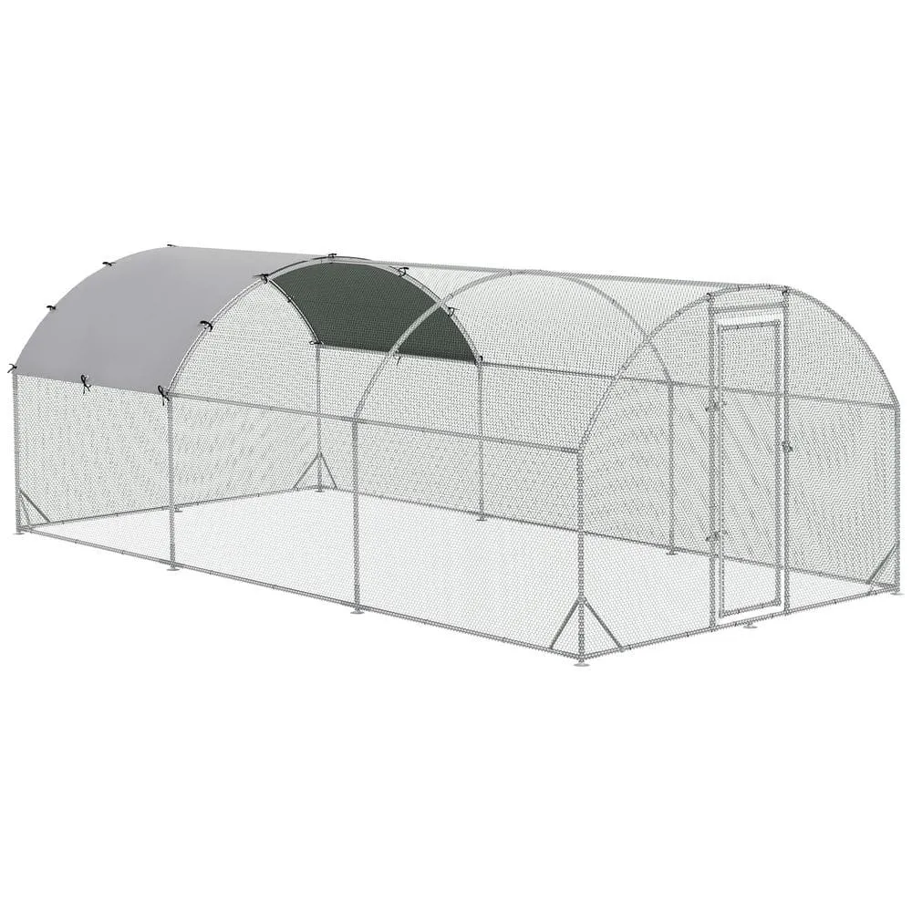 9.2 ft. x 6.2 ft. x 6.5 ft. Outdoor Large Silver Metal 0.0039-Acre Chicken In-Ground Coop with Cover Silver D51-321V02