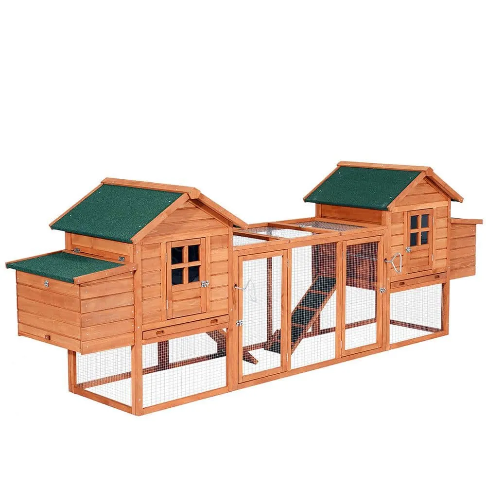 124 in. Dual Large Wooden 0.00045-Acre In-Ground Chicken Coop Poultry Fencing with Outdoor Ramps and Nesting Boxes D51-081