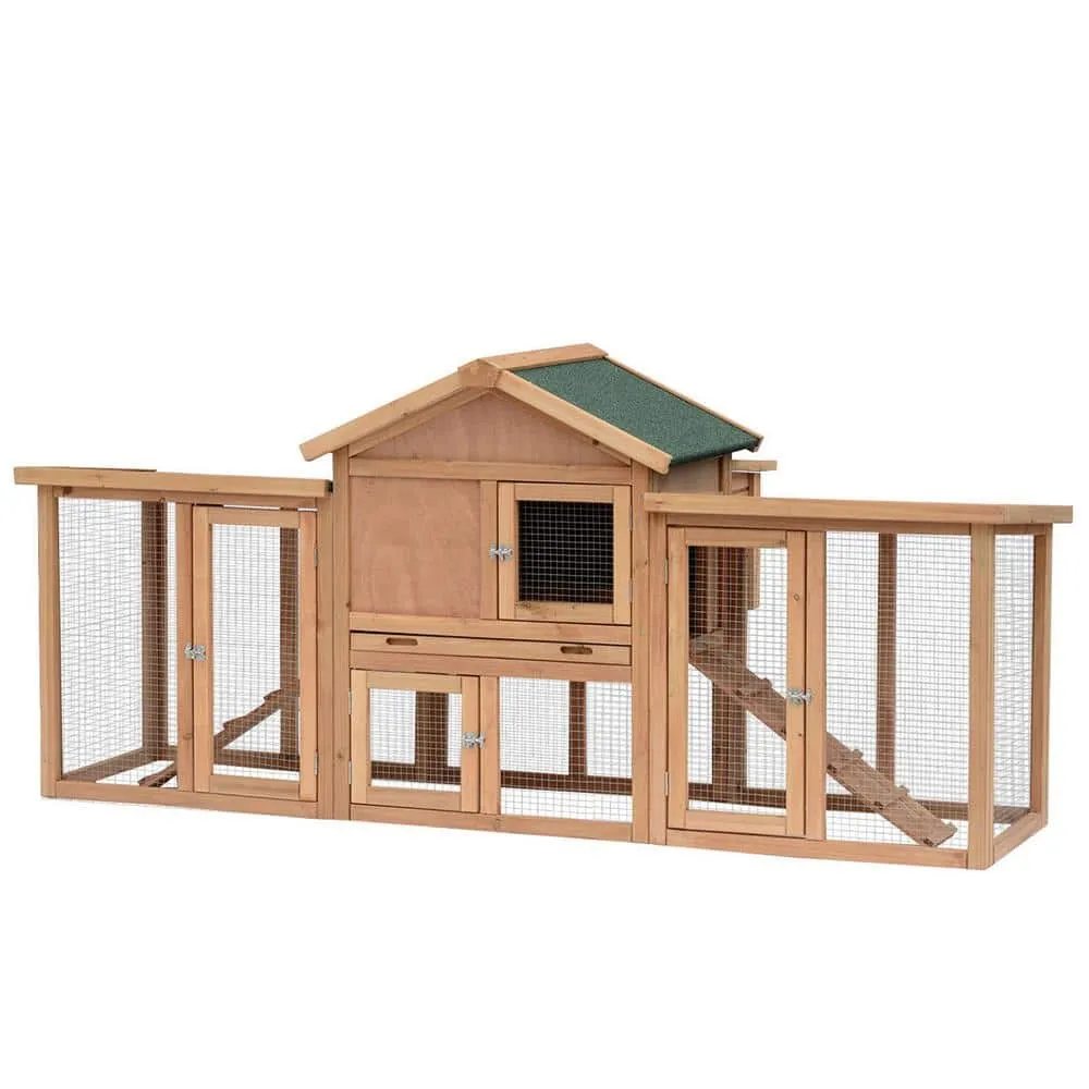 80 in. Wooden 0.0043-Acre In-Ground Chicken Coop House with Nesting Box Double Run Removable Tray and Asphalt Roof