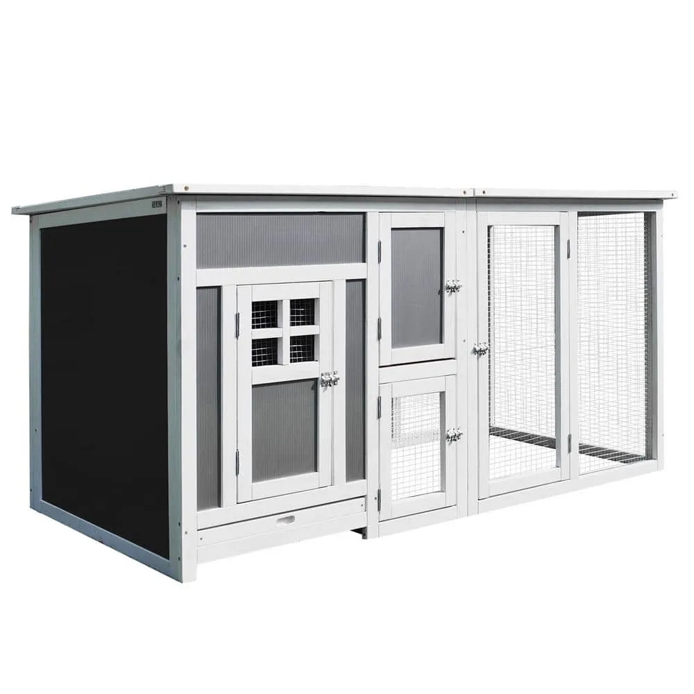 Grey and White Wooden 0.04-Acre In-Ground Poultry Cage PC Roof with Run Box D51-104