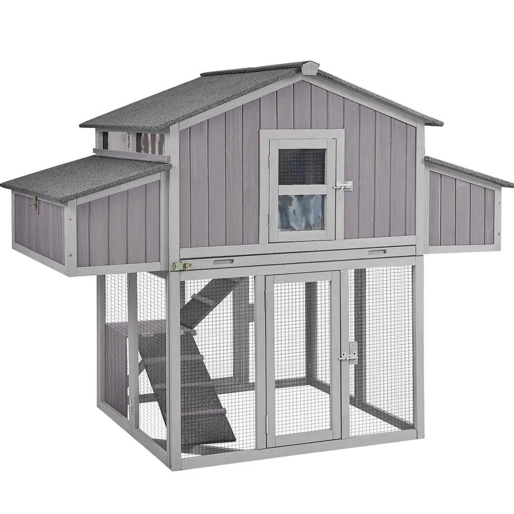 aivituvin 54.6 in. H x69.8 in.W x 42 in.D Chicken Coop Fir Wood Foldable Chicken Coop for 3-4 Chickens with Fast Assembly Design AIR66