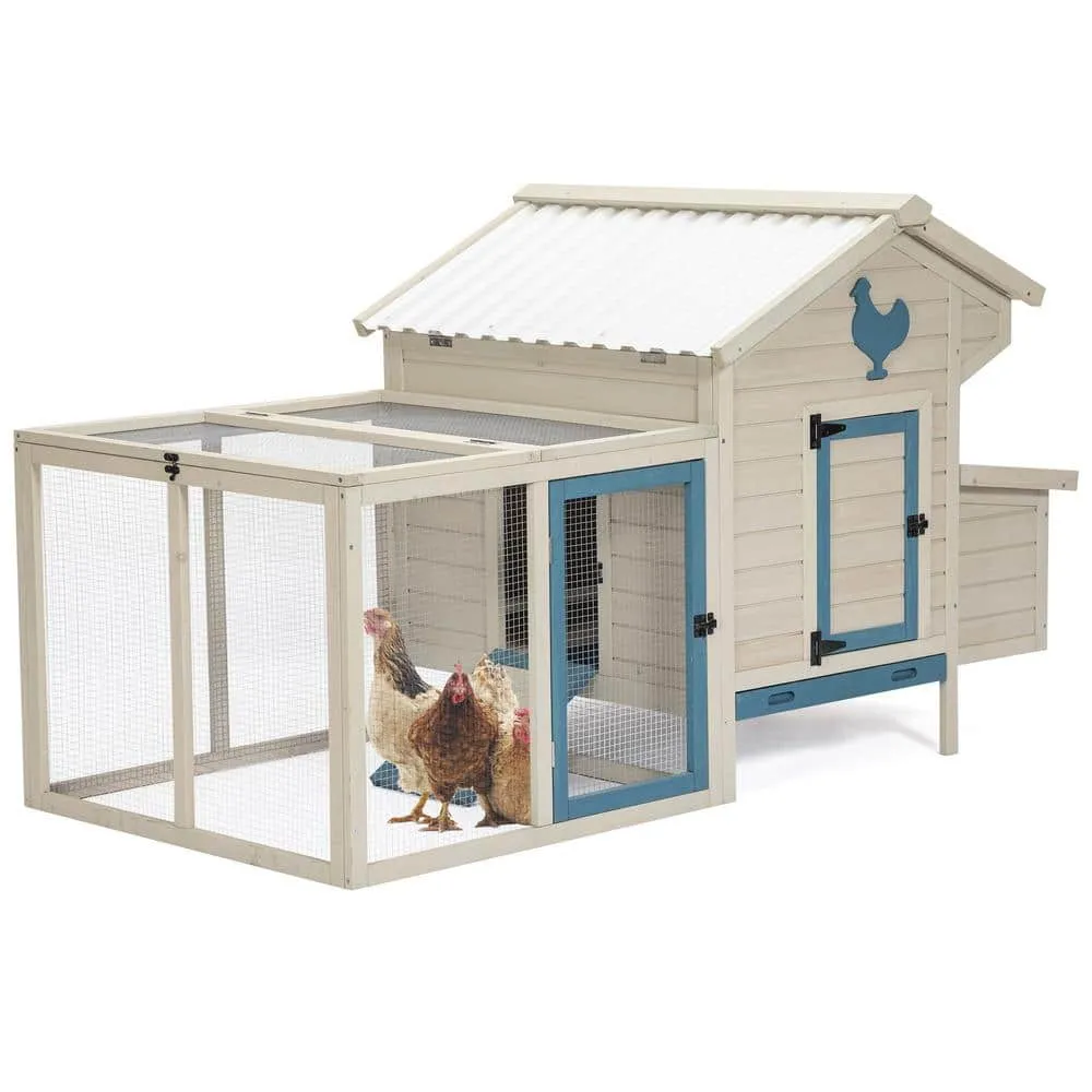 Mis cool Any 74 in. W x 41 in. D x 43 in. H Mesh Poultry Fencing Large Wood Chicken Coop Backyard with Nesting Box in White CCHD1077680