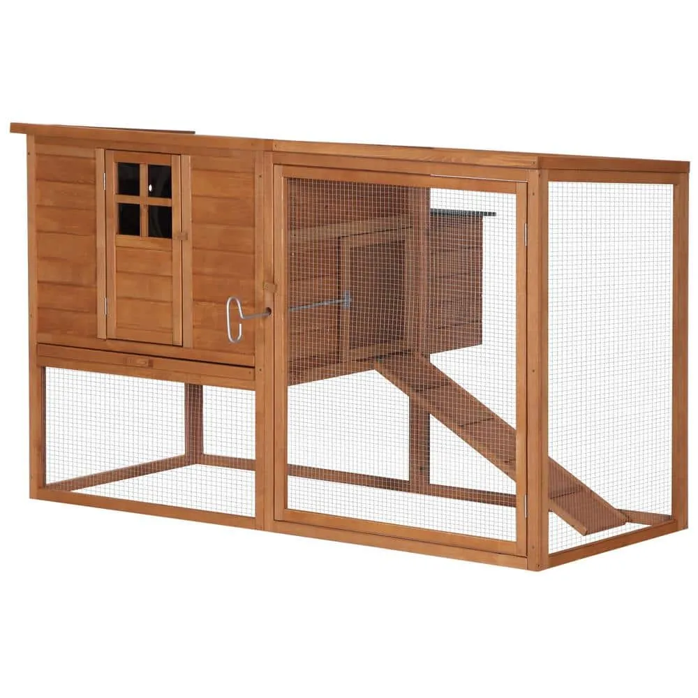 Large Natural Wood and Green 0.04 -Acre In-Ground Poultry Cage with Outdoor Run and Nesting Box D3-0002
