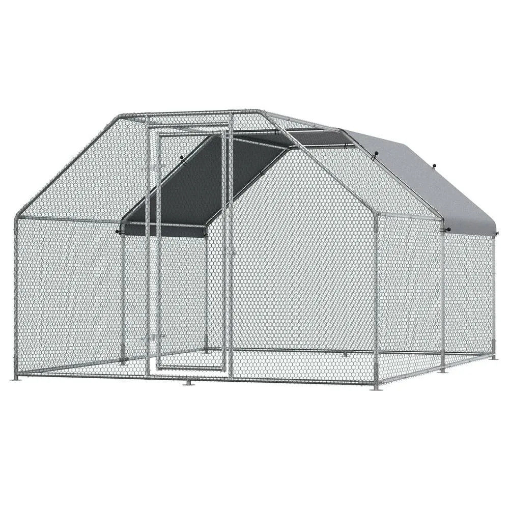 Silver Galvanized Metal 0.002-Acre In-Ground Walk-in Chicken Coop Cage with Cover D51-116