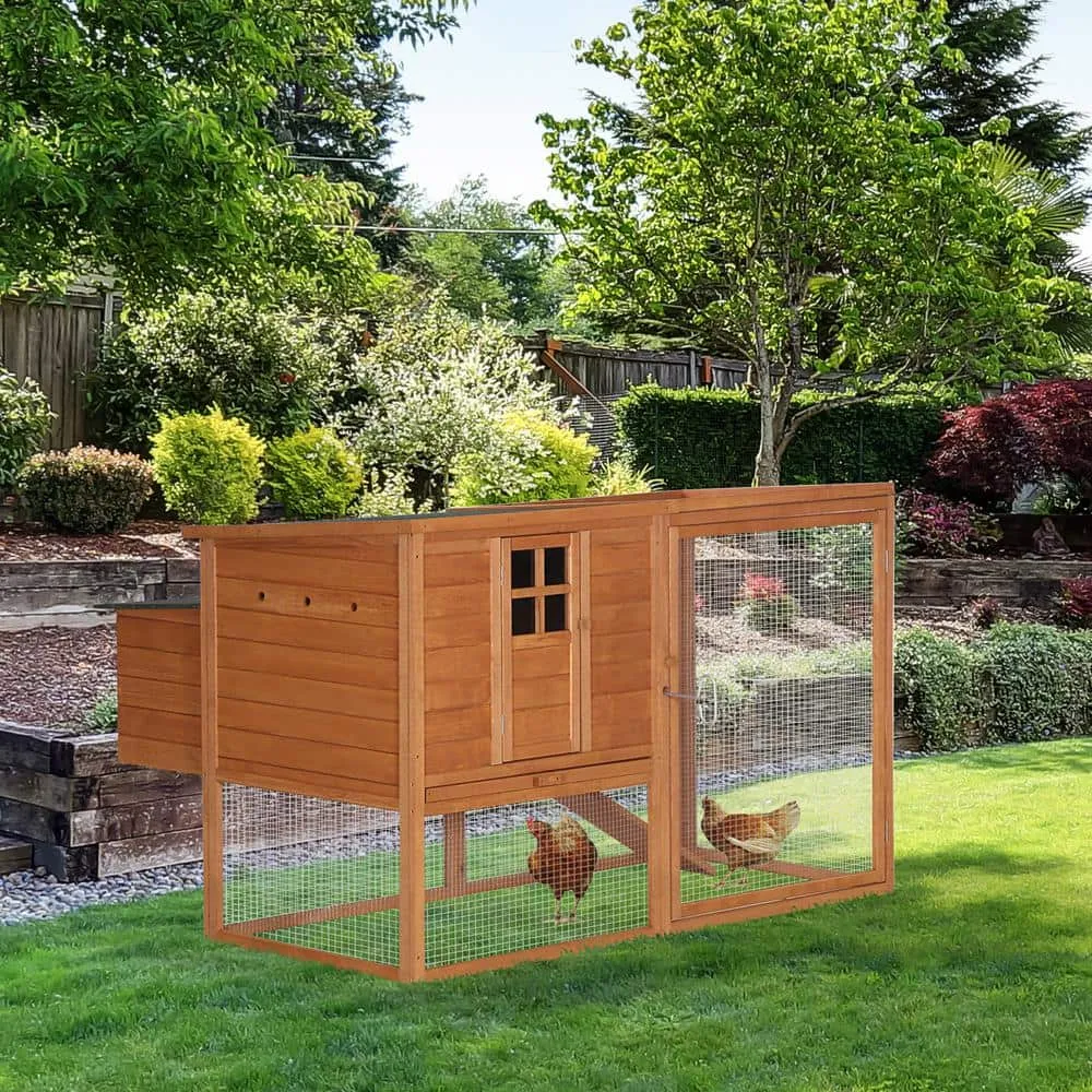 Large Natural Wood and Green 0.04 -Acre In-Ground Poultry Cage with Outdoor Run and Nesting Box D3-0002