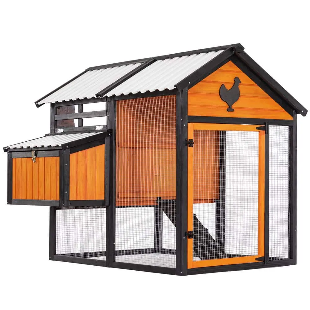 48.6 in. H Chicken Coop with Waterproof PVC Roof Removable Bottom for Easy Cleaning Suitable for 6-8 Chickens in Orange 30P-3