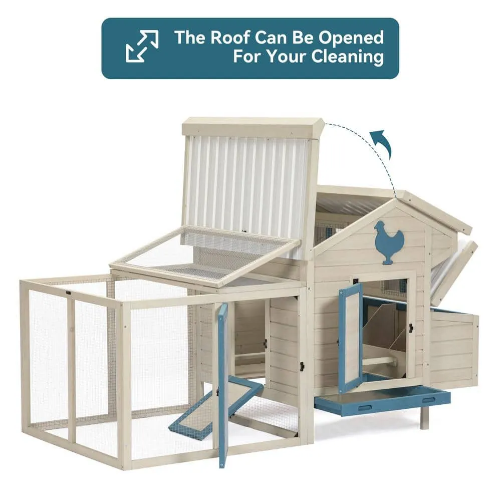 Mis cool Any 74 in. W x 41 in. D x 43 in. H Mesh Poultry Fencing Large Wood Chicken Coop Backyard with Nesting Box in White CCHD1077680