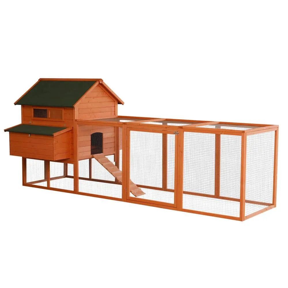 Large Orange Wooden 0.2-Acre In-Ground Lockable Poultry Hen Cage with Nesting Box and Run D51-099V01