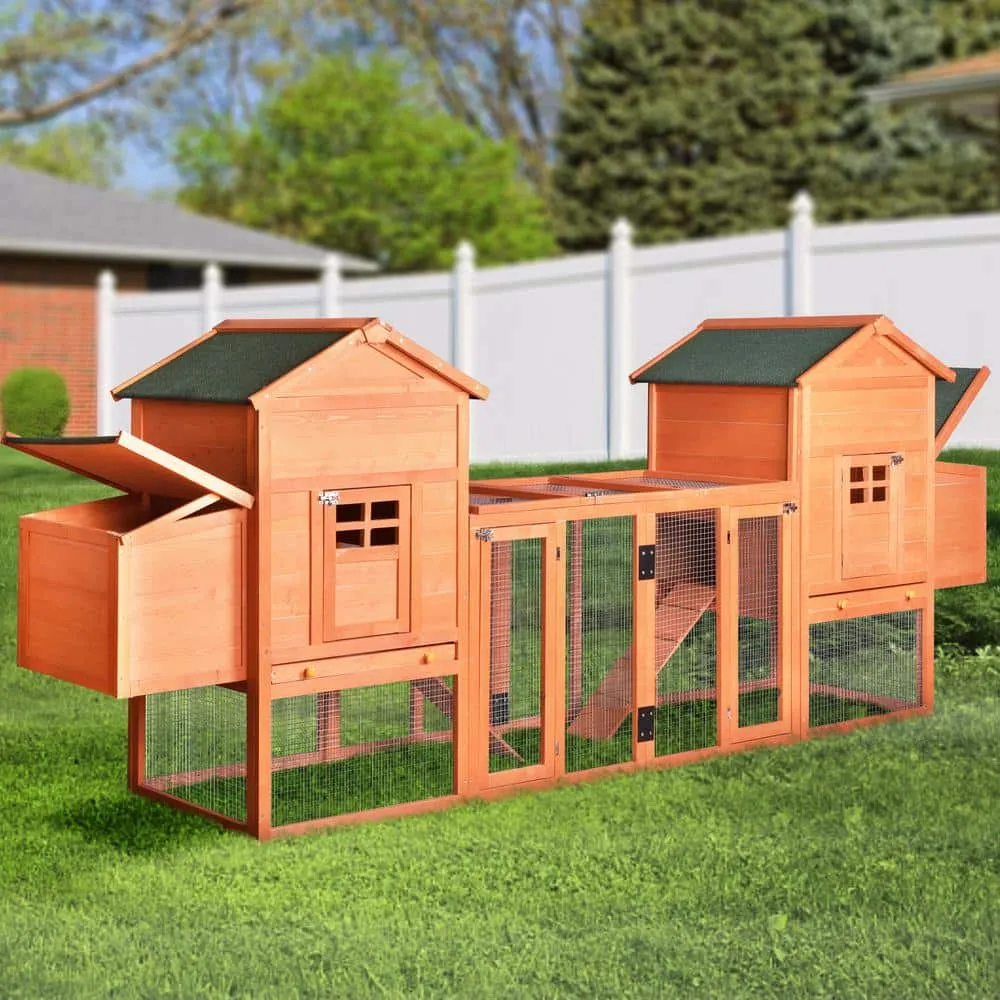 Mis cool Any 124 in. W Large Wooden Outdoor Chicken Coop with Ventilation Door Removable Ramp Nesting Box in Brown CCHD1000003C
