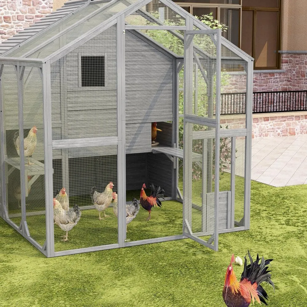 FUFUGAGA 74.1 in.H x 66.5 in.W x 72.6 in.D Chicken Coop Fir Wood Super Large Wooden Chicken House Poultry Cage for Chickens Y-THD-150212-0102-ccc