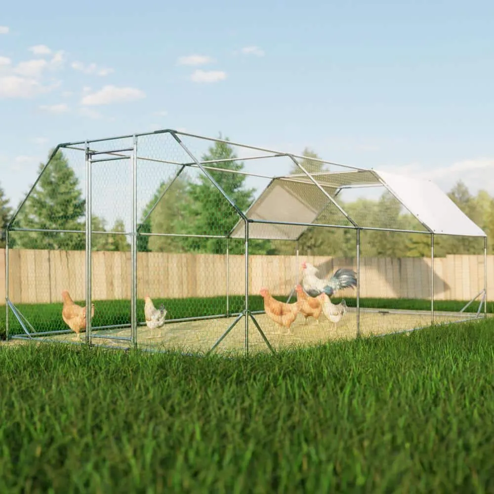 Miscool Anky 76.32 in. H x 230.64 in. W x 119.28 in. D Iron Poultry Fencing Large Chicken Coop Poultry Cage in Silver CCHD102267