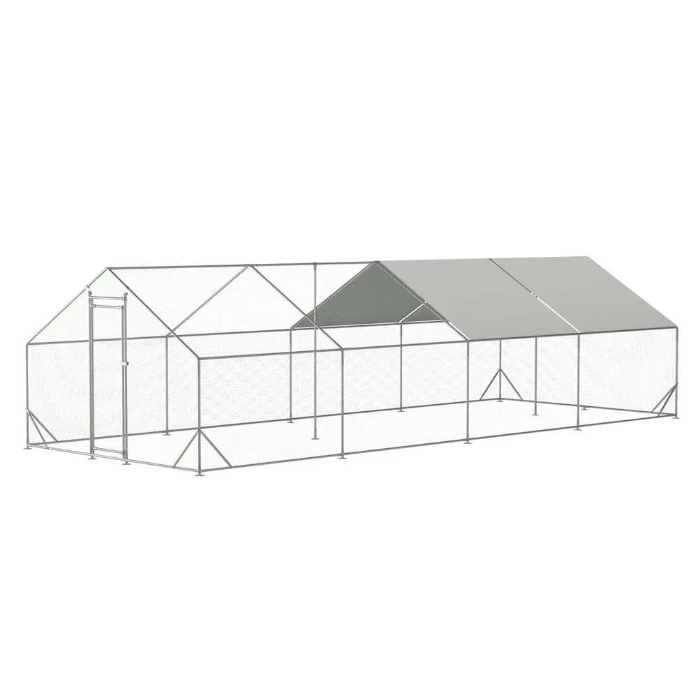 Miscool Anky 79 in. H x 306 in. W x 120 in. D Metal Poultry Fencing Large Chicken Coop Poultry Cage in Silver CCHD100011C