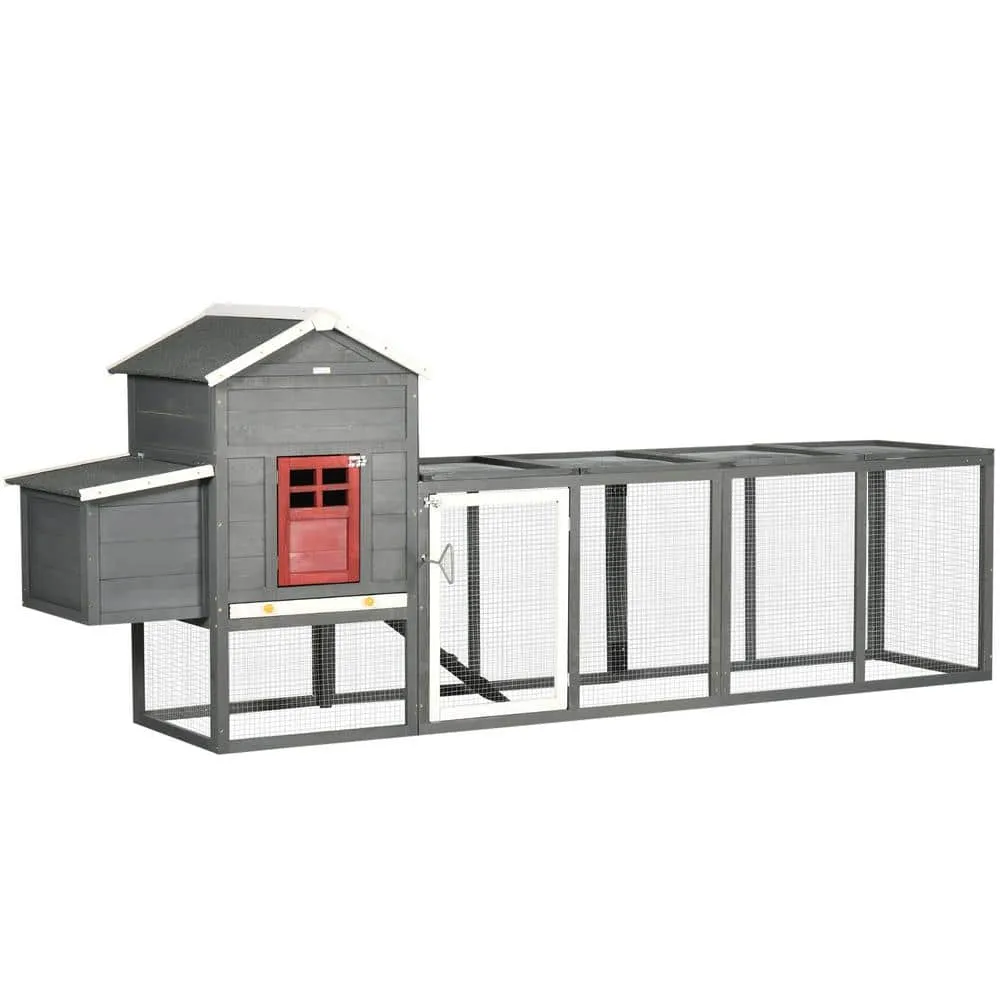 118 in. Extra Large Chicken Coop with Asphalt Roof Poultry Fencing Gray D51-362V00GY