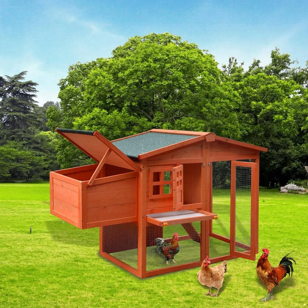 Wooden Chicken Coop Waterproof Outdoor Large Chicken House for 4 Chickens Removable Tray Nesting Box Wire Fence BFybYby-1r