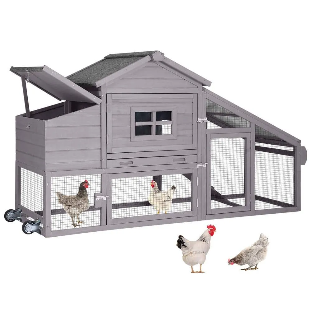 aivituvin Wooden Chicken Coop for 12 Hens With Wheels AIR23-W