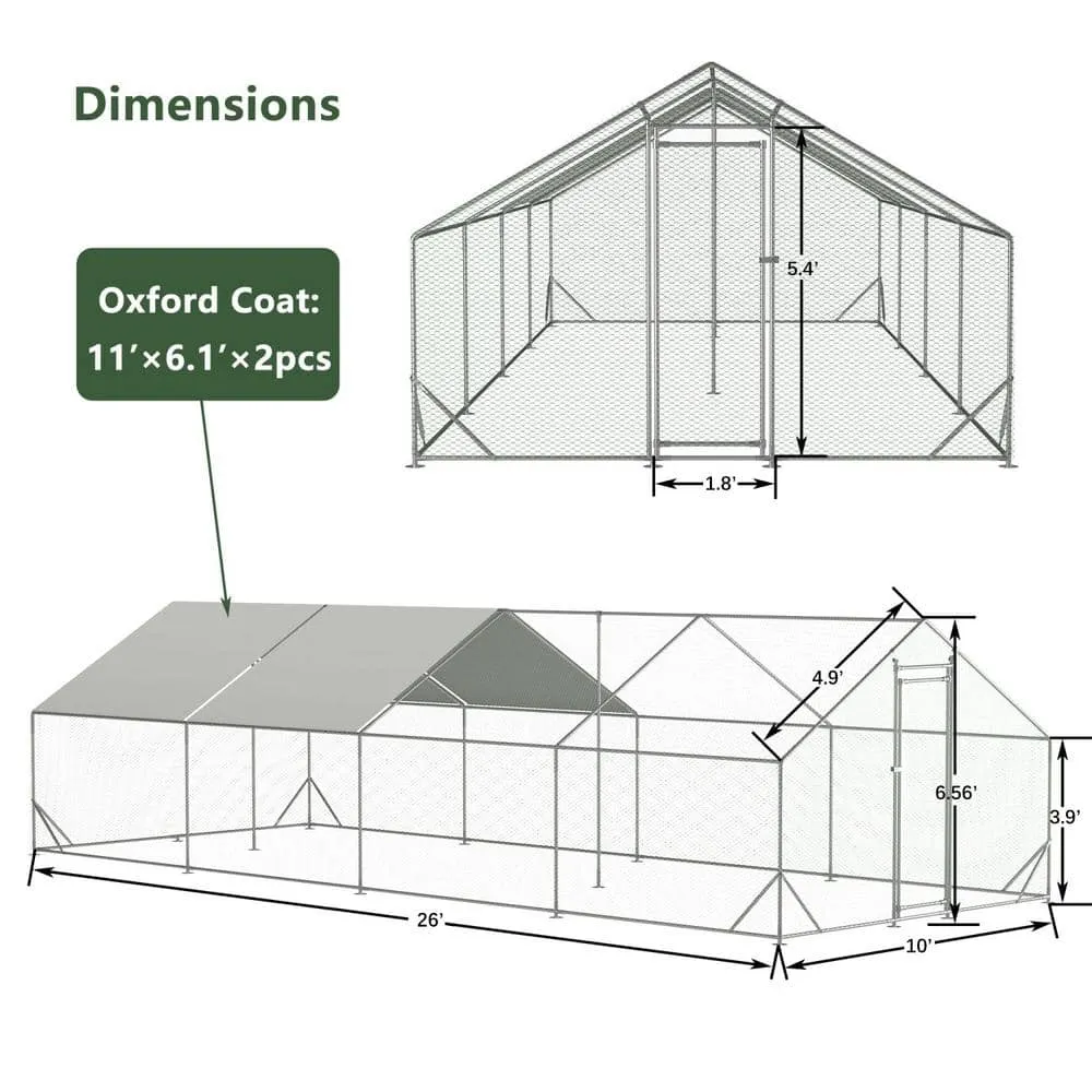 Tidoin 79 in. H x 306 in. W x 120 in. D Large Metal Chicken Coop Poultry Cage with Waterproof and Anti-Ultraviolet Cover Coop-YD-001