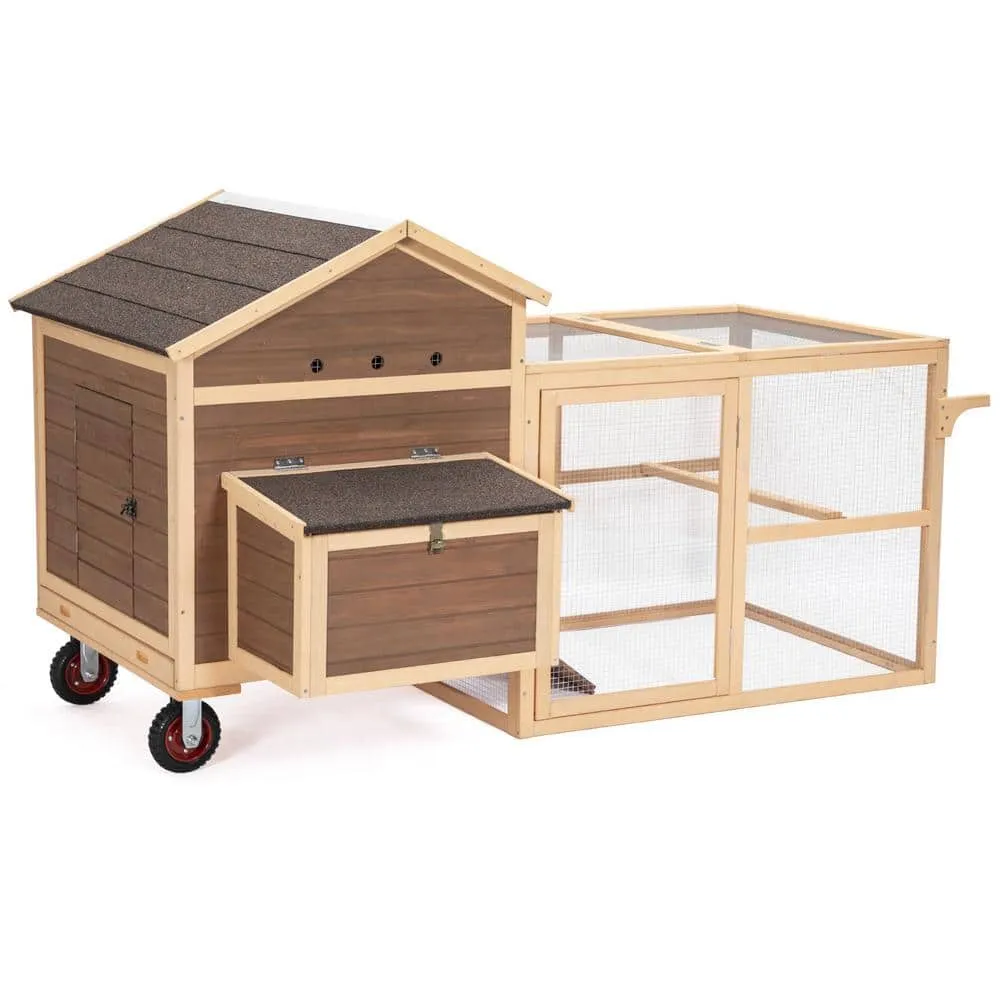 Mis cool Any 81 in. W x 48 in. D x 45 in. H Mesh Poultry Fencing Large Wood Chicken Coop Backyard with Nesting Box in Brown CCHD1082621