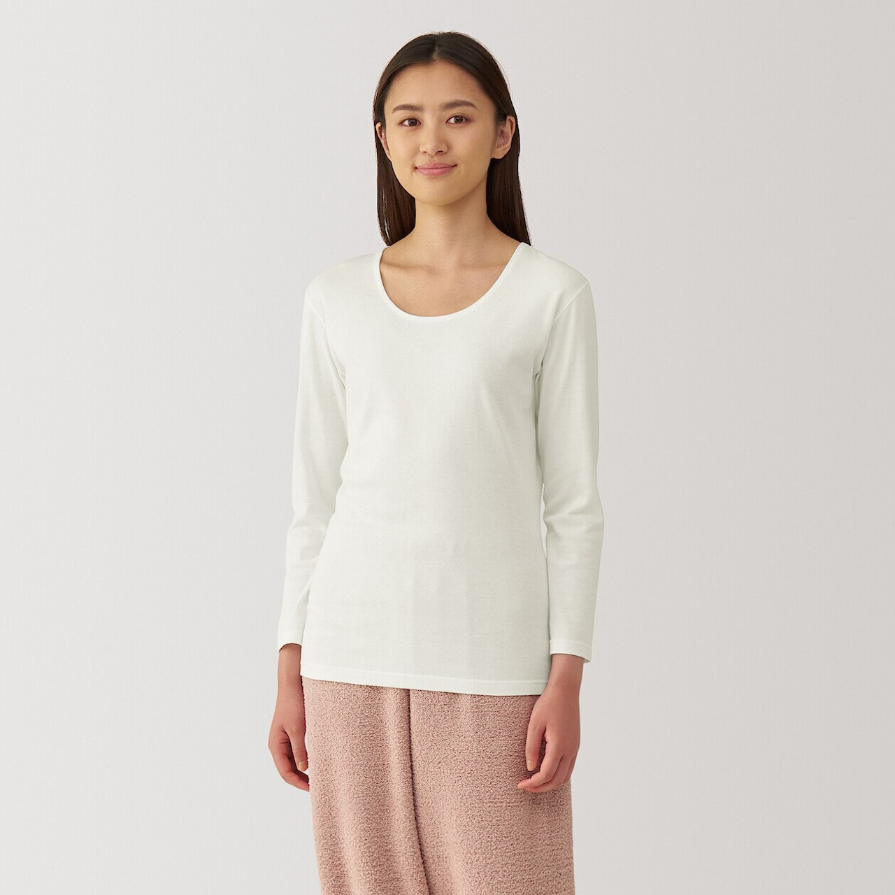 Women's Thick Cotton U Neck Long Sleeve T‐shirt