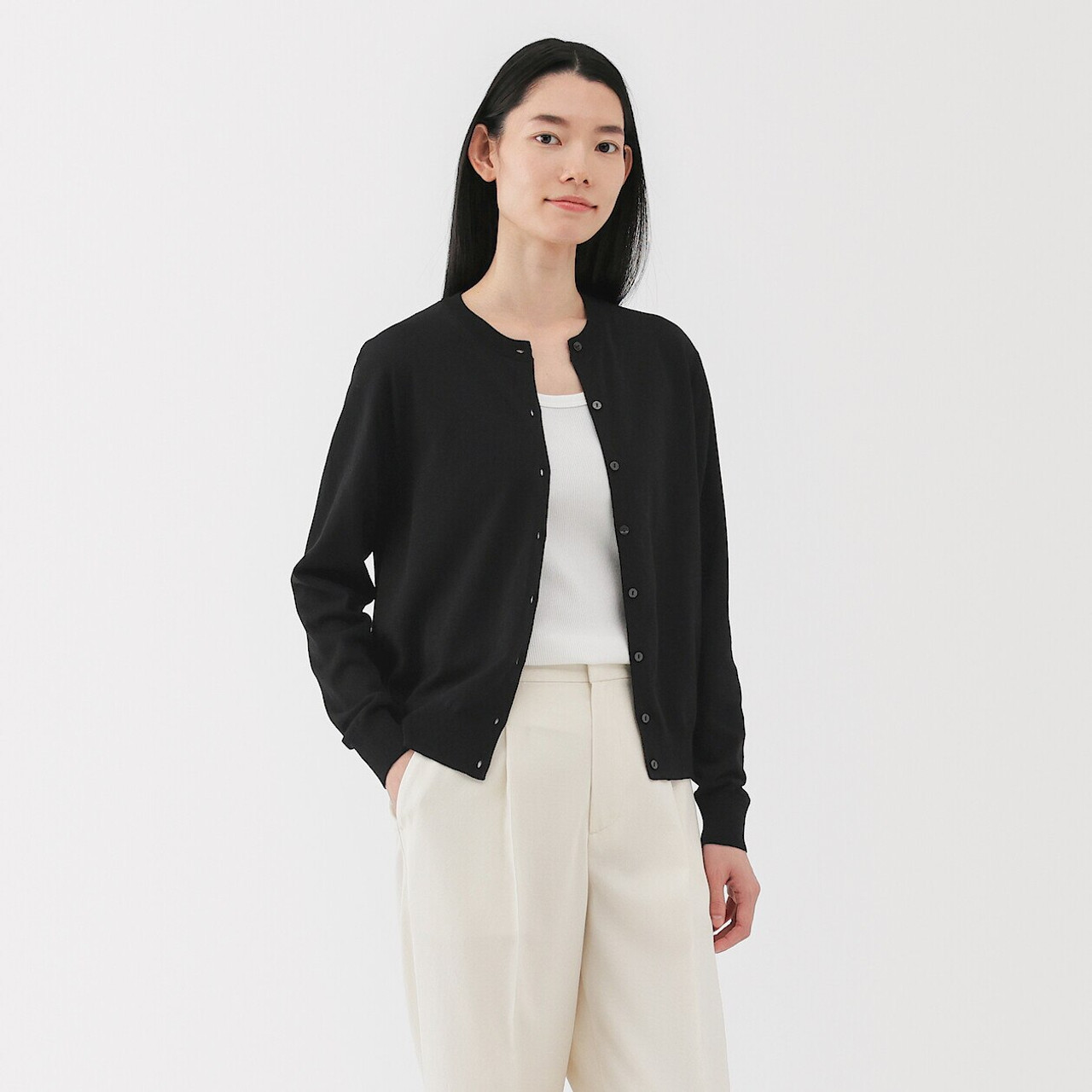 Women's High‐Twist Cotton Crew Neck Cardigan