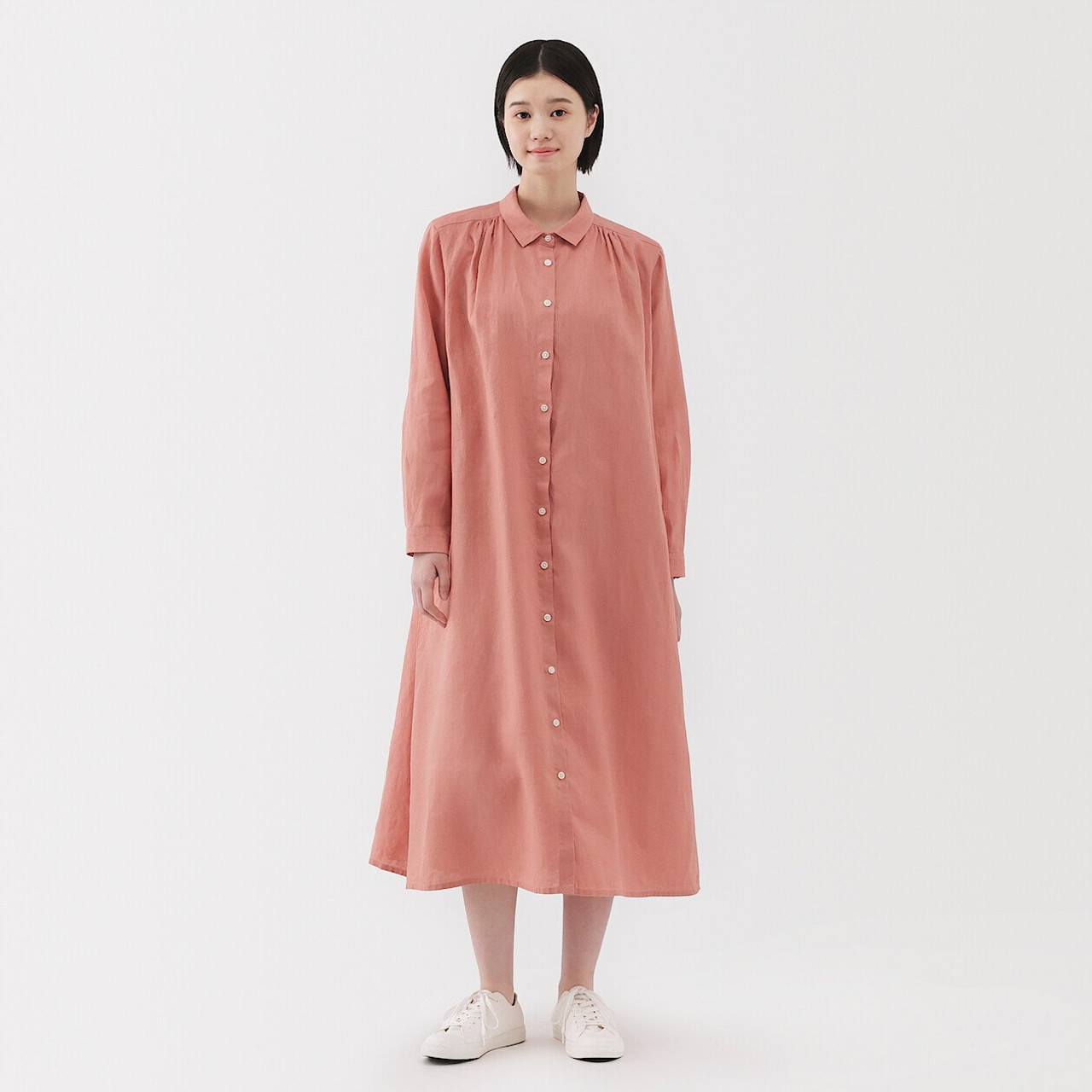 Women's Linen Long Sleeve Midi Dress