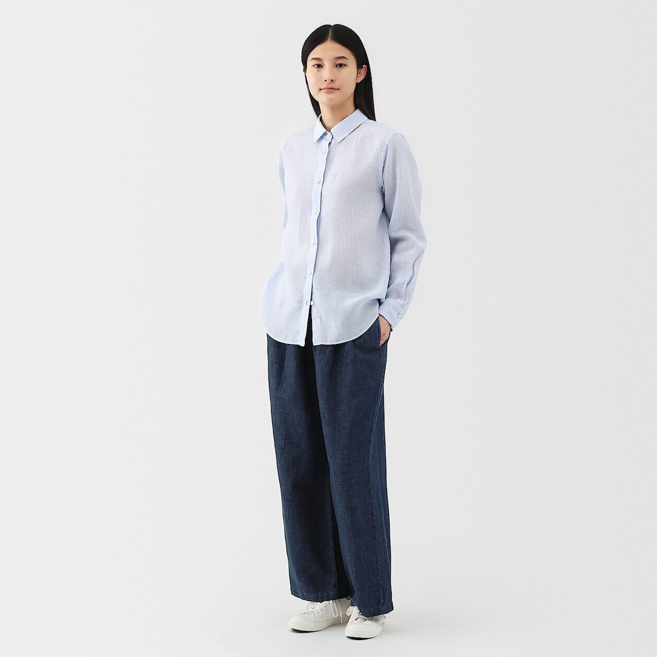 Women's Linen Blend Denim Wide Leg Trousers