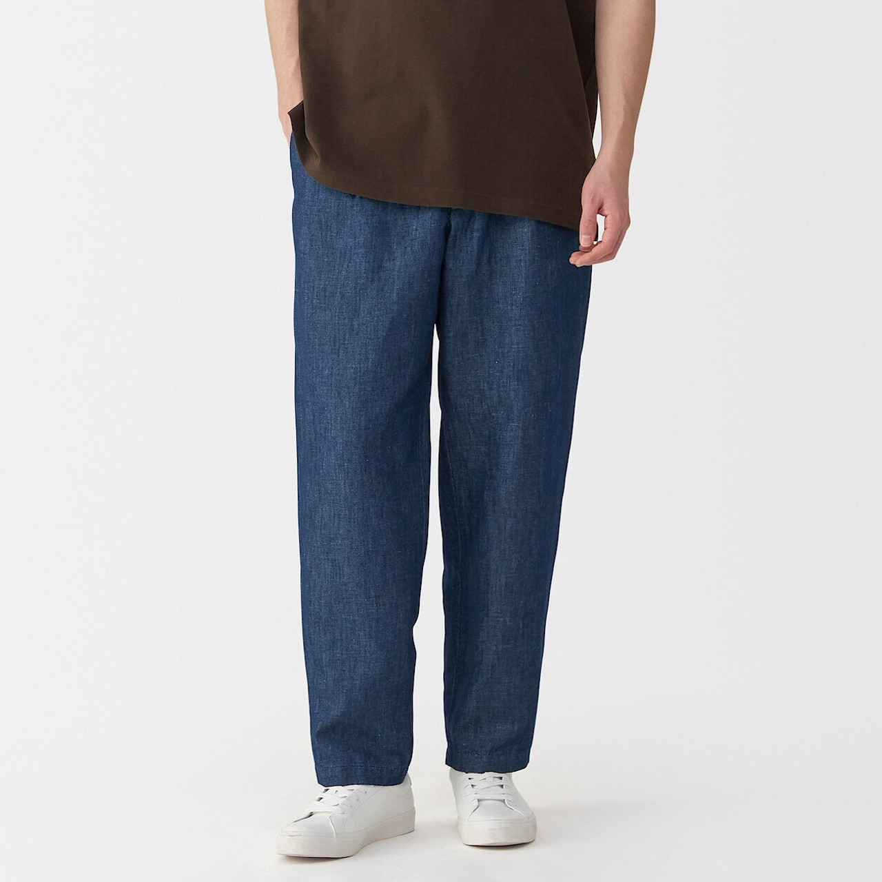 Men's Hemp Blend Denim Pleated Straight Leg Trousers