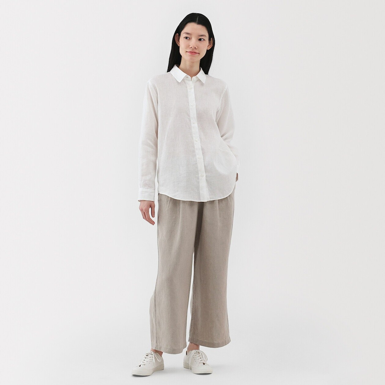 Women's Linen Elasticated Waist Wide Leg Trousers
