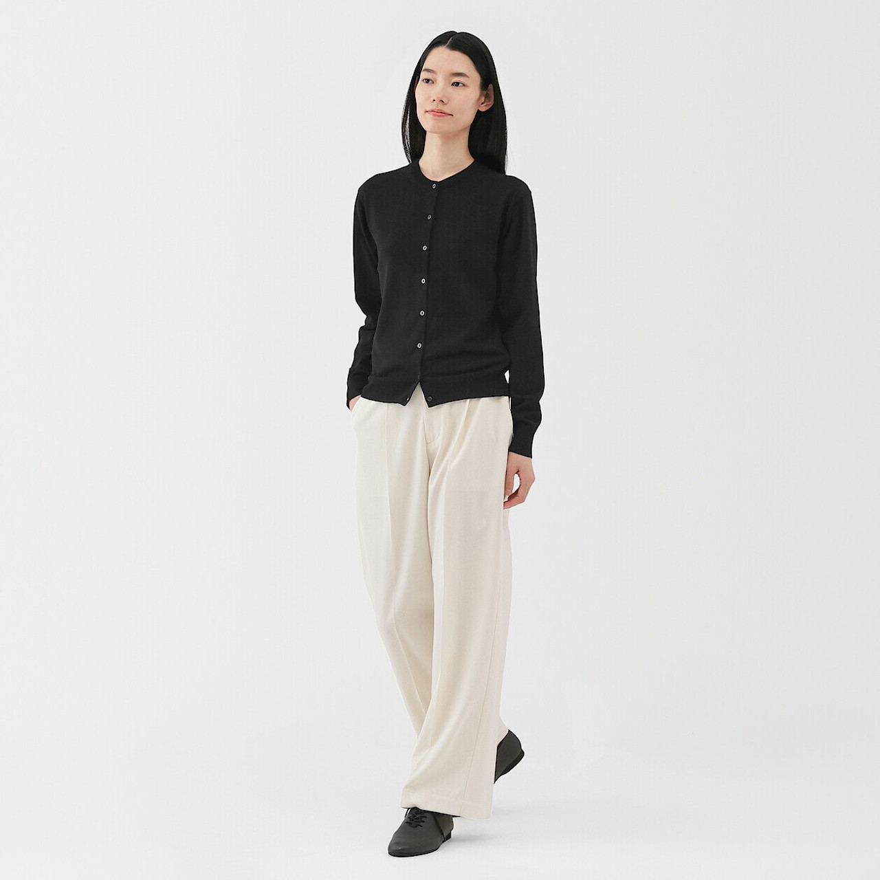 Women's High‐Twist Cotton Crew Neck Cardigan