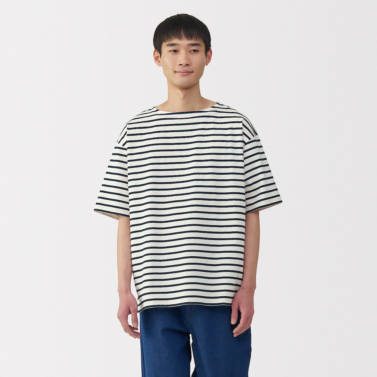 Men's Washed Thick Cotton Boat Neck T‐shirt
