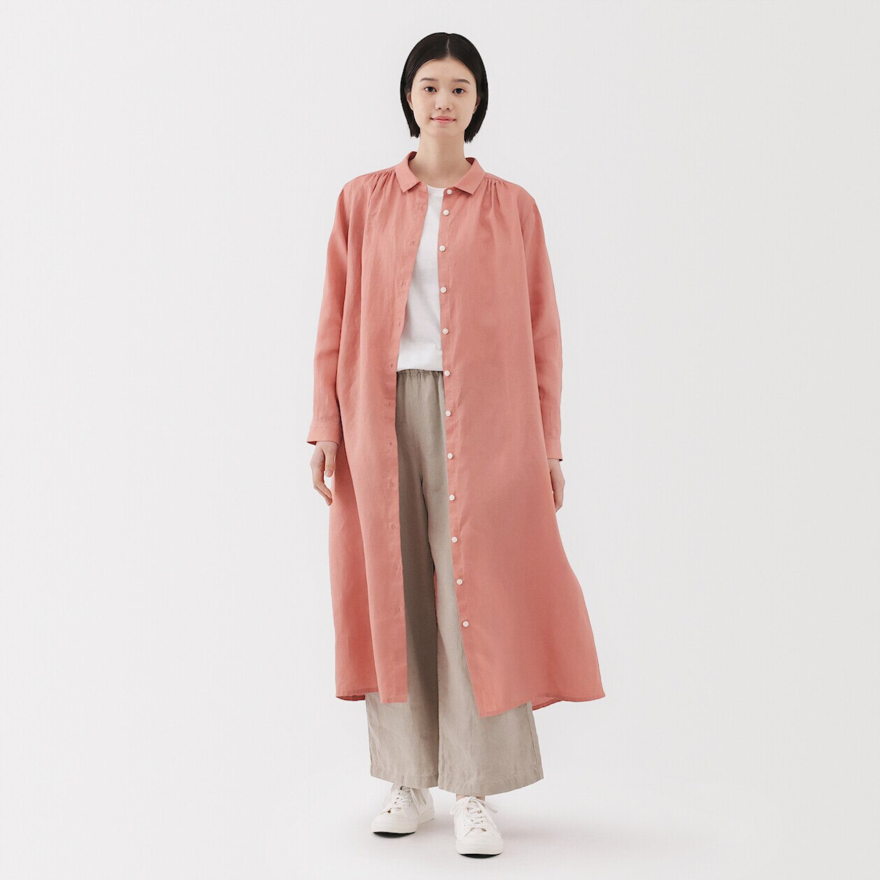 Women's Linen Long Sleeve Midi Dress