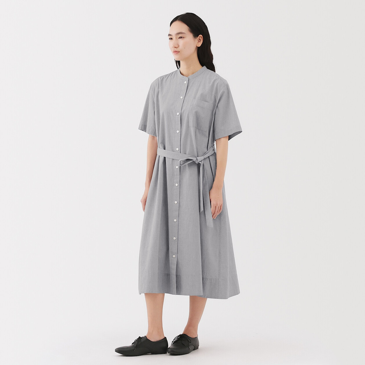 Women's Cotton Cool Touch Stand Collar Shirt Dress