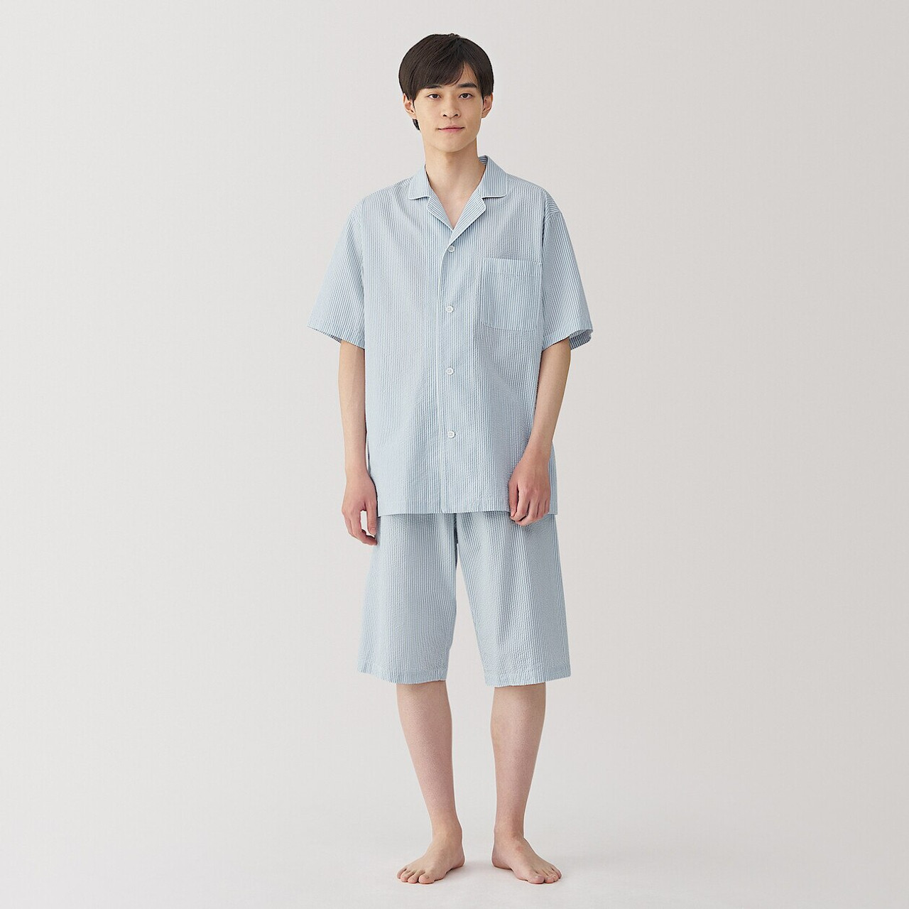 Men's Side Seamless Seersucker Short Sleeve Pyjamas