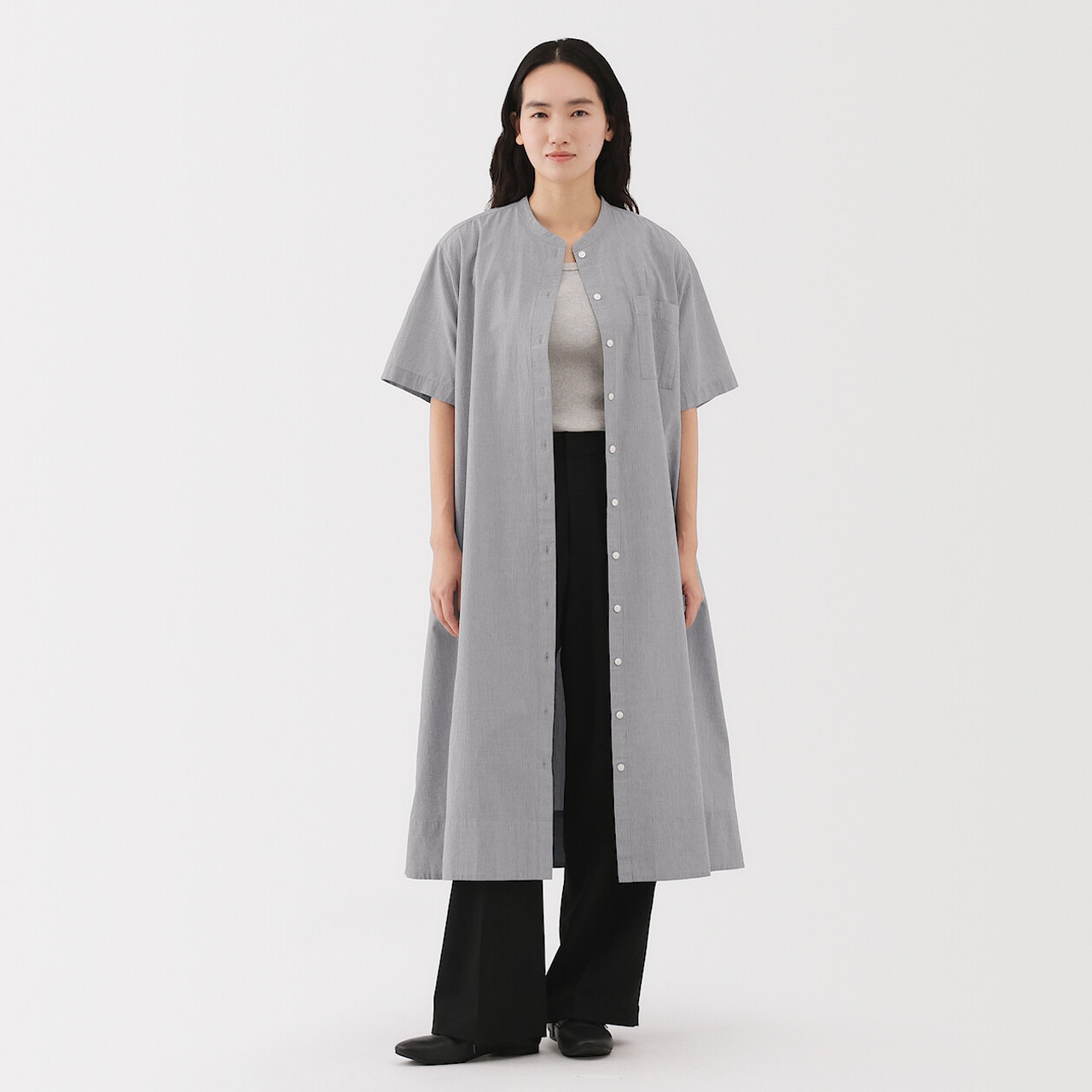 Women's Cotton Cool Touch Stand Collar Shirt Dress