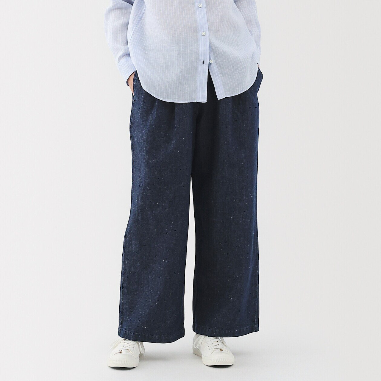 Women's Linen Blend Denim Wide Leg Trousers